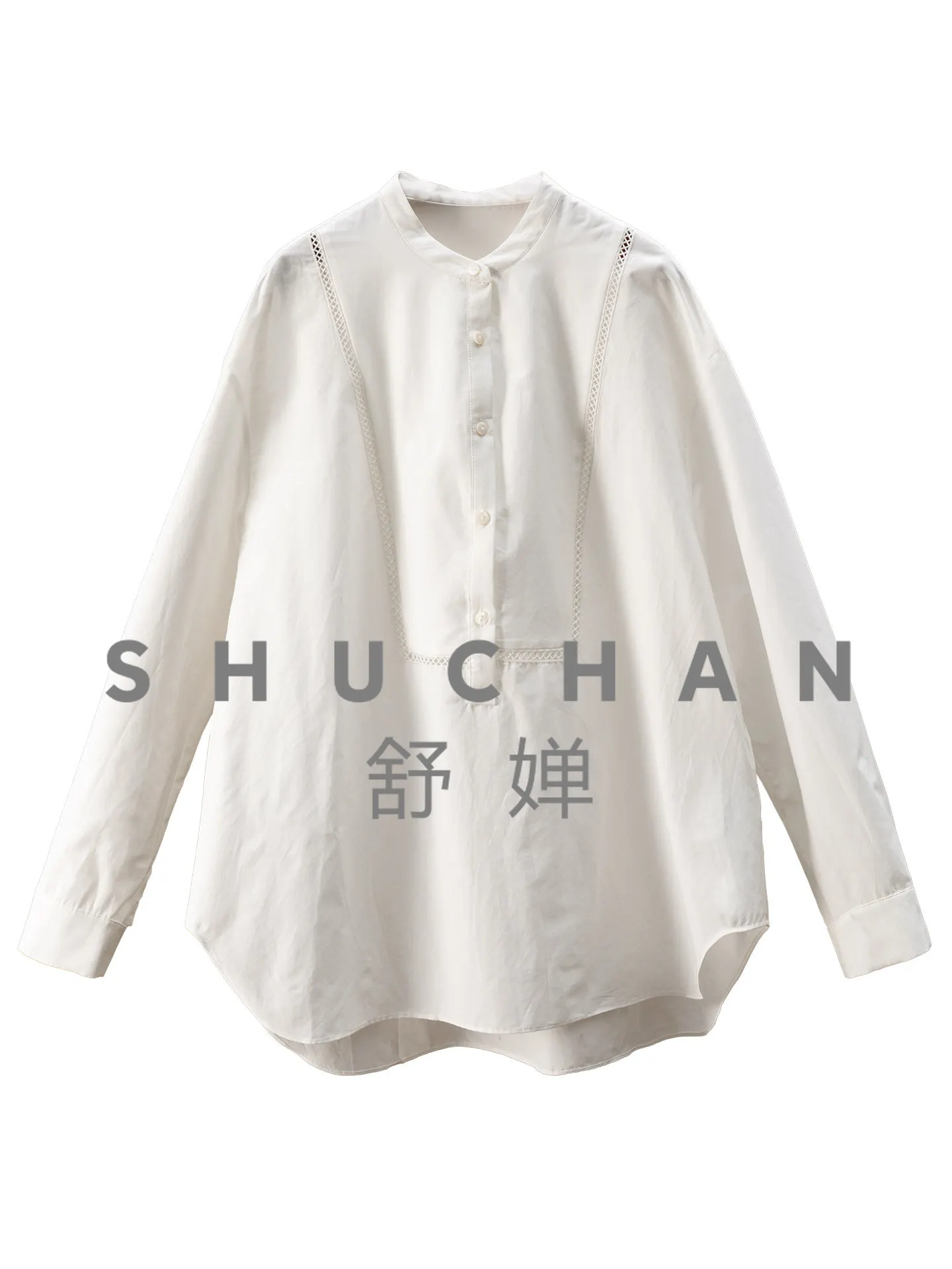 

Ethnic White Blouse Women Lieraure High-qualiy Silk Coon Small Hollow Loose Arc Pendulum Shir Women's 12L2