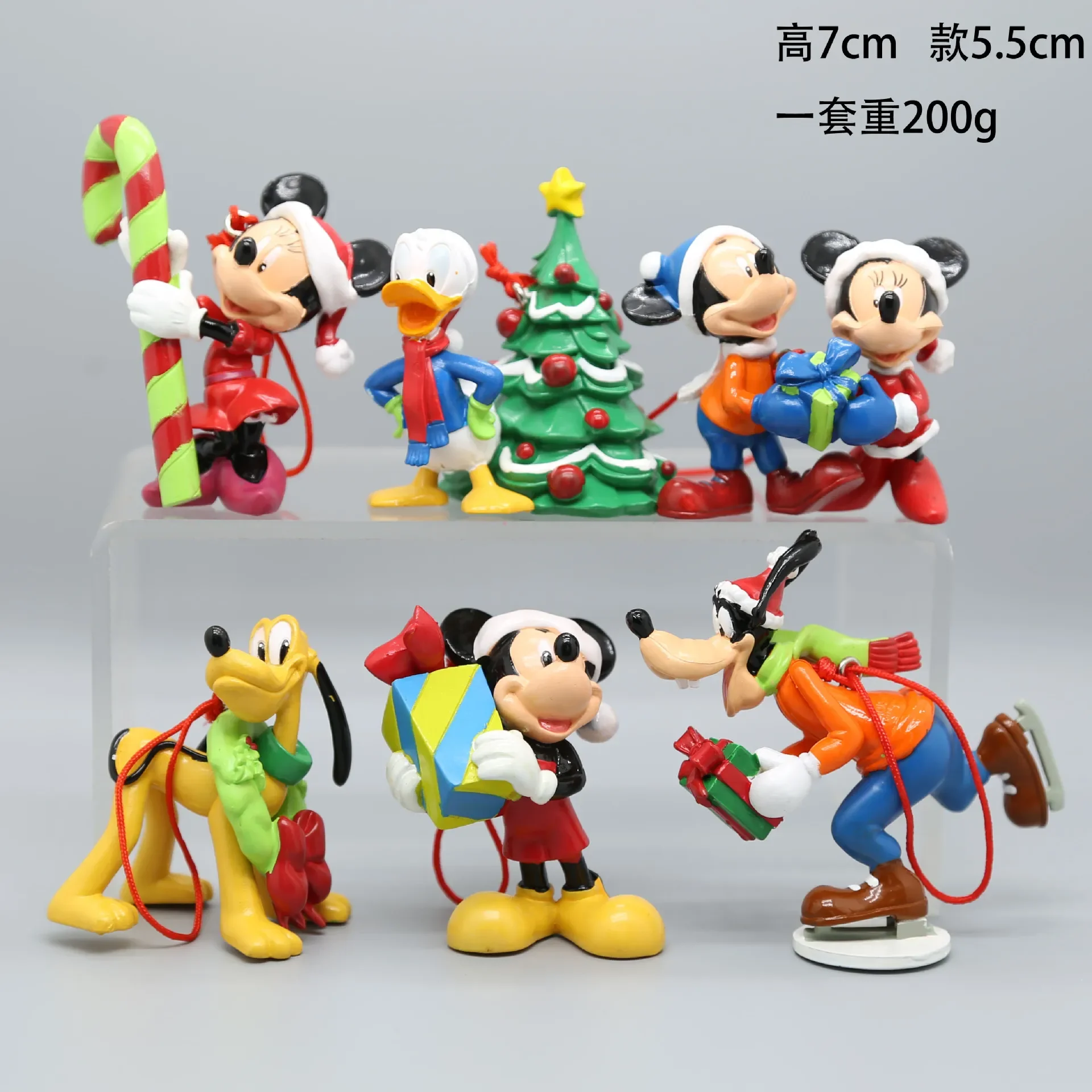 6pcs Christmas Mickey Minnie Mouse Kawaii Figure Doll Toys Desktop Ornament Anime Fashion DIY Cake Decoration Holiday XMAS Gifts