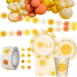 1set Bohemian Sun Disposable Tableware Paper Plates Cups For Bohemian Sun 1st Happy Birthday Party Decoration Gift Holder Supply
