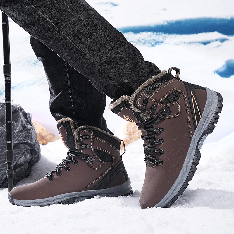 NeW Men Winter Snow Boots For Waterproof Leather Sneakers Super Warm Men\'s Boots Outdoor Male Hiking Boots Work Shoes Size 39-48