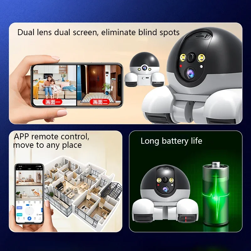 8MP HD1080p APP Dual Lens Cat/Dog Playing Running IP Camera Full Color AI Humanoid Detection Home Security CCTV Baby Monitor
