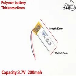 Litrowa bateria energetyczna dobra jakość 3.7V,200mAH,601230 polimerowy akumulator litowo-jonowy/litowo-jonowy do TOY,POWER BANK,GPS,mp3,mp4