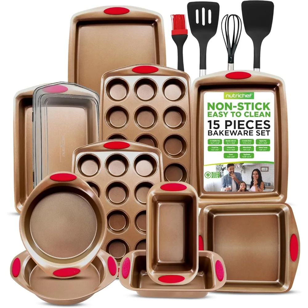 

Piece Non-Stick Baking Pan Set - Durable Carbon Steel Bakeware Set with Loaf & Muffin Pans, Square & Round Cake Pan