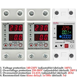 40A 63A 230V RGB nad napięciem pod napięciem urządzenie ochronne przekaźnik ochronny Din regulowany ponad prąd Limit ochrony