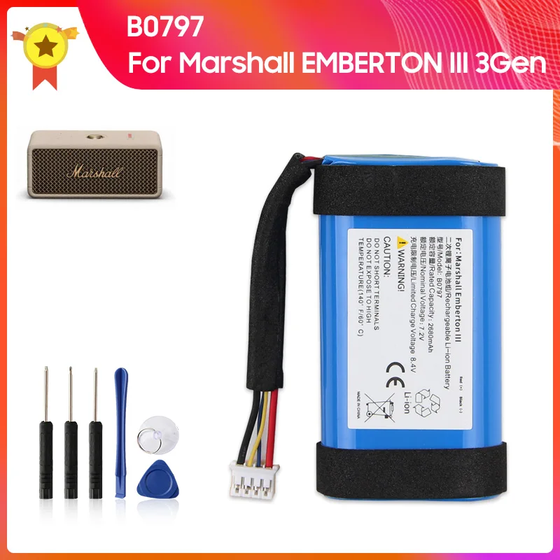 

Запасной аккумулятор B0797 для беспроводной Bluetooth-колонки Marshall EMBERTON III 3-го поколения, качественные батареи с инструментом, 2680 мАч