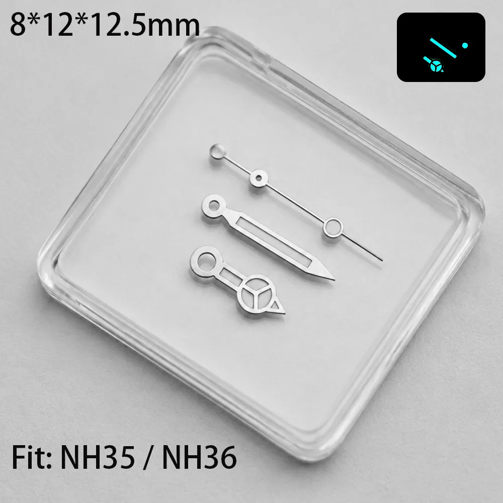 12,5 mm silberne Uhrzeiger, blau und grün, grün leuchtend, passend für NH35 NH36 M8205 8215 821A DG 2813 3804 ETA 2824 2836 Uhrwerk – Detail 13