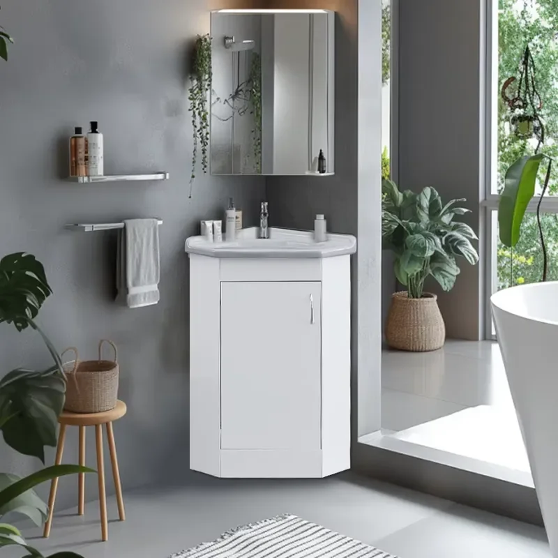 41cm Triangle Corner Bathroom Cabinet Modern PVC Waterproof Storage Unit Stylish Wall Mounted Shelf for Small Space Decor
