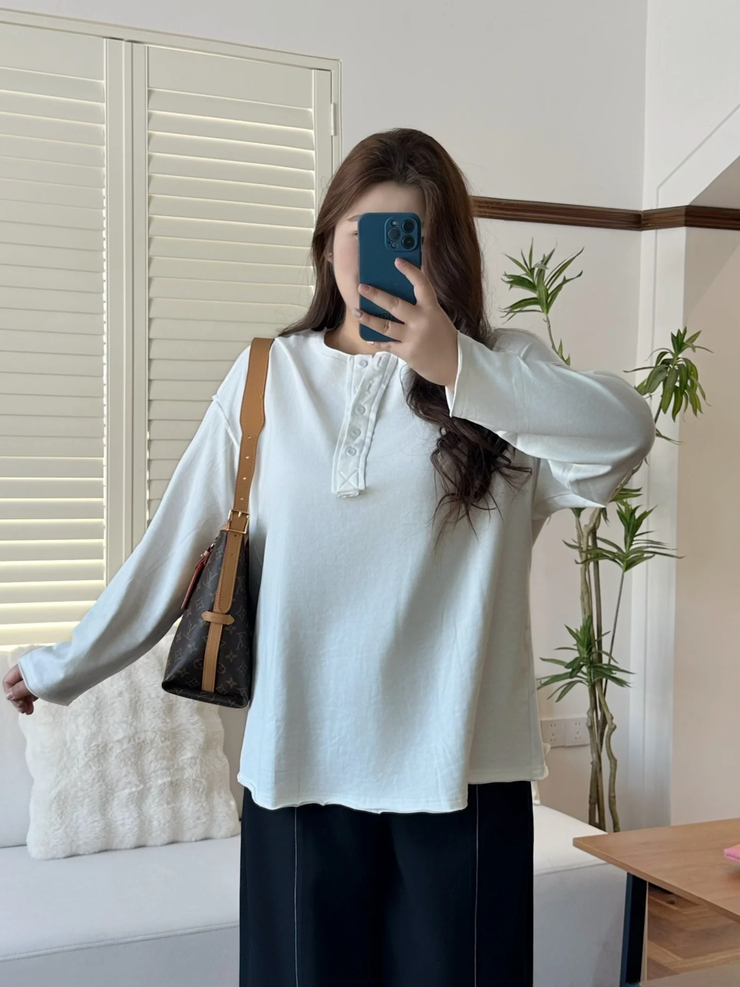 

Casual Long Sleeve round Neck Color Base Shirt Simple Style Inner Wear Spring New Arrival plus Size Women's T-shirt