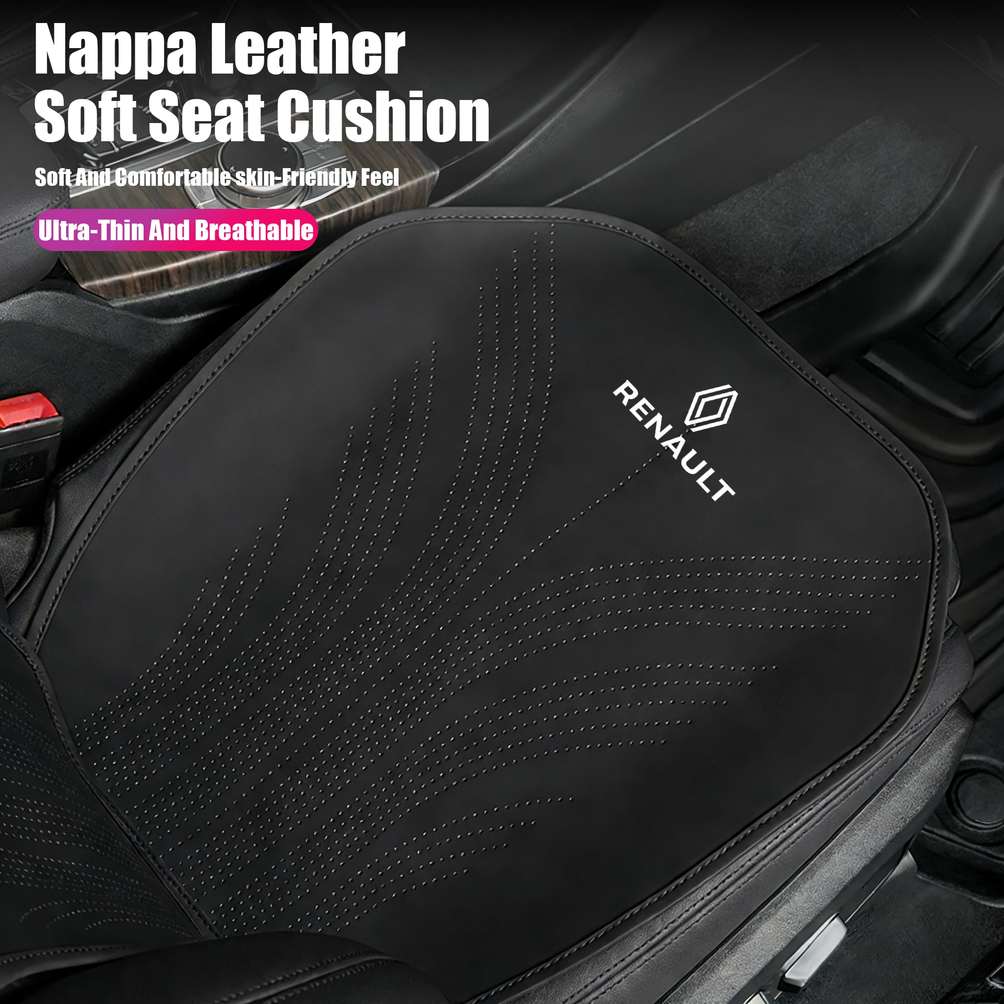 

Car Seat Cushion Nappa Leather Breathable Non-Slip Four Seasons Seat Cushion Suit For Renault Clio Sandero Captur Megane R5 4