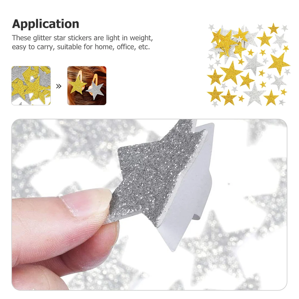 200 Pcs Star Stickers Golden Glitter Colored School Decor Christmas Shiny Kids Decals Stars Flash Bling