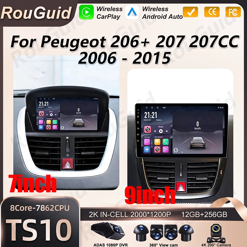 

Автомагнитола Android 16 для Peugeot 206+ 207 207CC 2006-2015 с 5G Wi-Fi, мультимедийный плеер, BT, видео, автомобильная мультимедийная система, 2K стерео