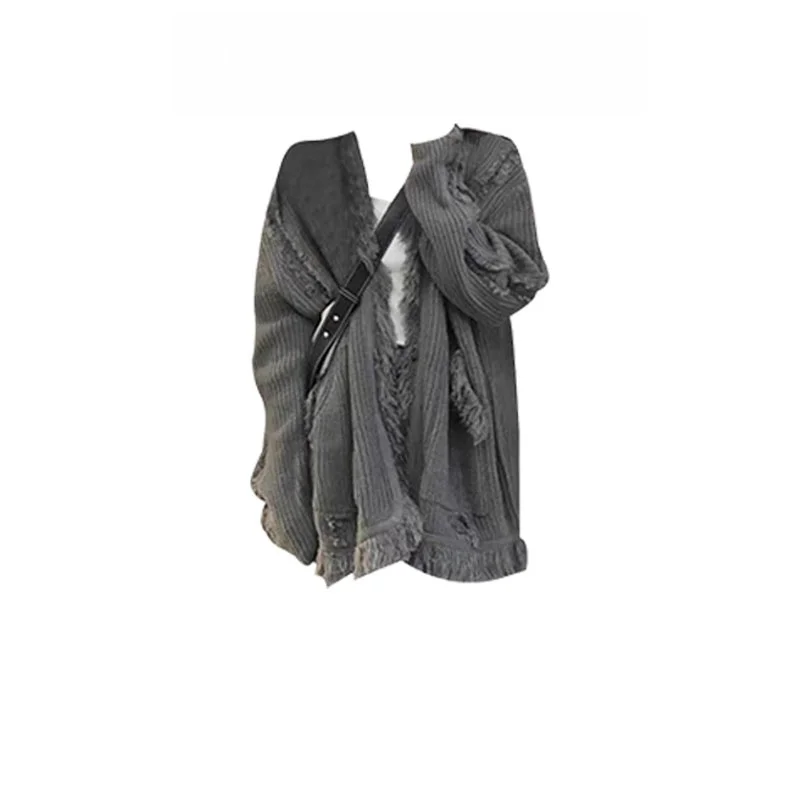 

Laid-ba Fringed Sweater Overlap f-skirt Vintage Sweet Sle Japanese Doll Skirt Layering Faionable Women's Set