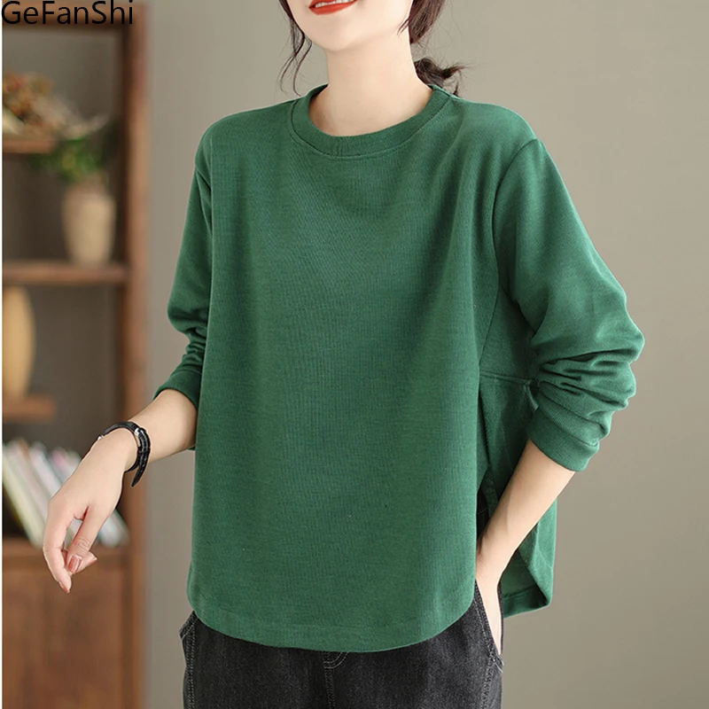 New 2023 Spring Autumn Solid Fashion Brief Casual Long Sleeve T-shirt  Sweatershirt Elegant Office Ladies Women Tops Tees