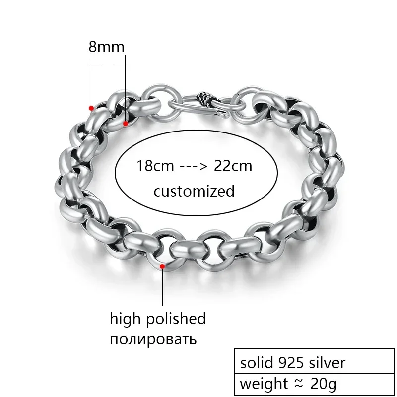 ZABRA 925 Sterling Silver Created Male Interlocking Bracelet Bangles Domineering Thai Vintage Biker Men Fashion Charms Jewelry