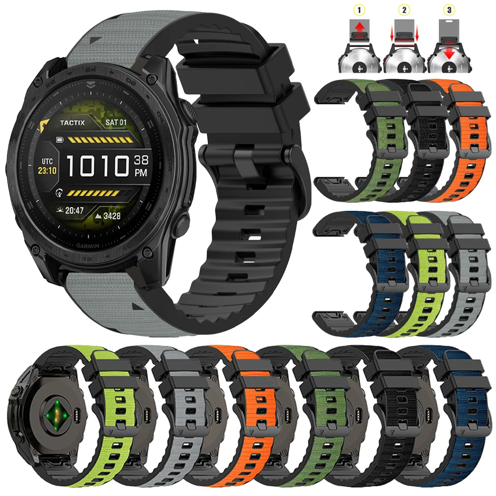 Nylon-Silikonarmband für Garmin Tactix 8 7 Pro Delta Bravo/Quatix 8 7X 7/Fenix 7 7X 8 Pro E 6X 6 5X Puls Schnellverschluss-Armband