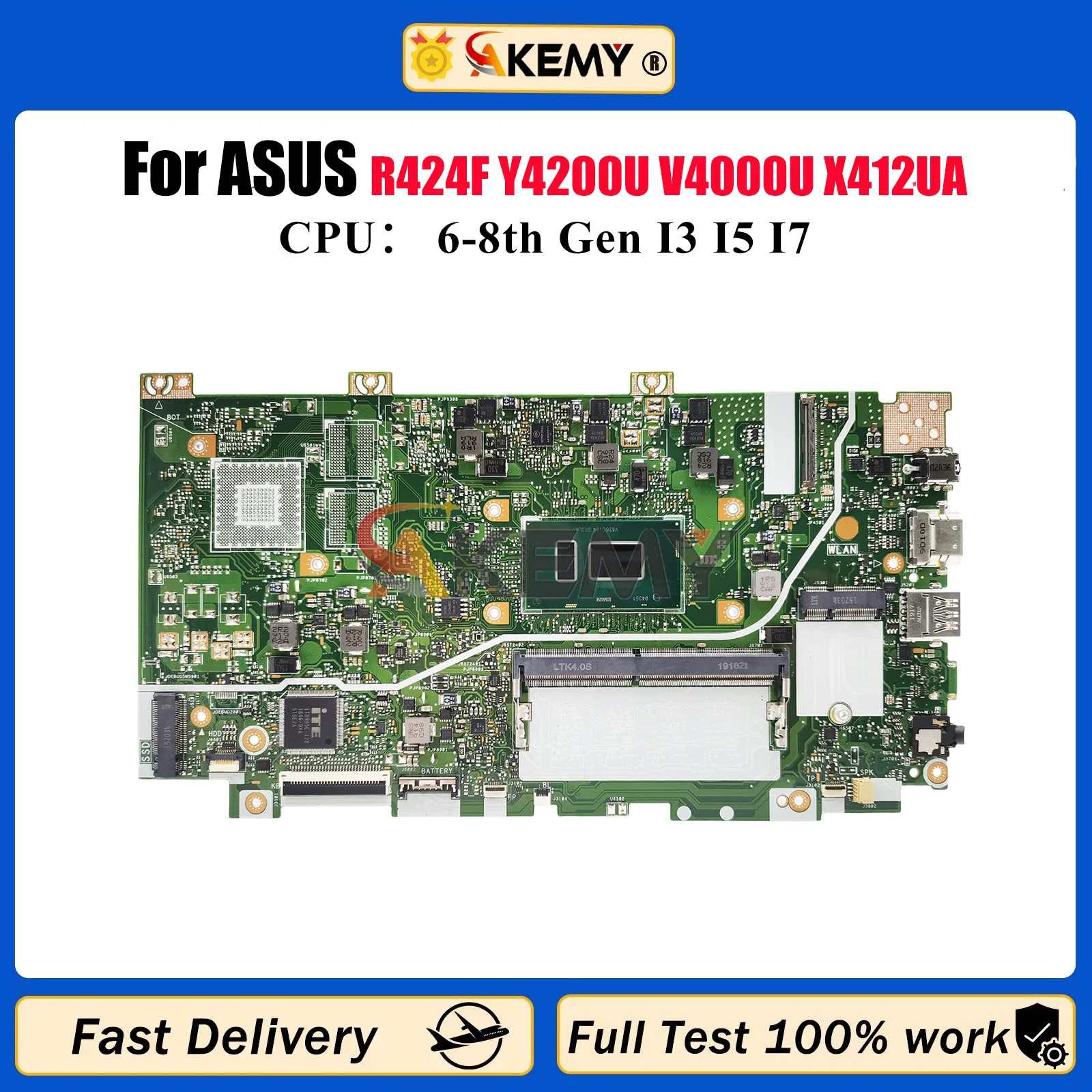 

X412UA Laptop Motherboard For ASUS VivoBook X412U R424F Y4200U V4000U X412UA X412UF X412UB Mainboard With I3 I5 I7 CPU tests OK
