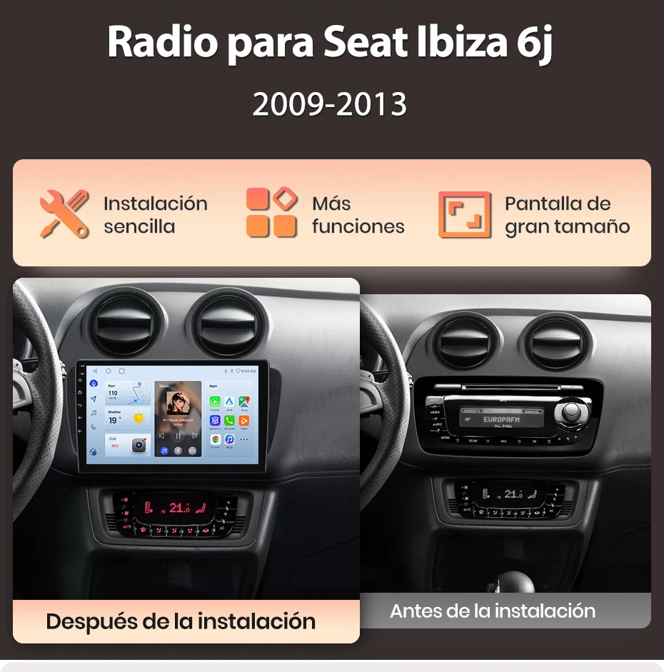Junsun Autoradio für Seat Ibiza 6j 2009 2010-2013, kabelloses CarPlay, Android Auto, intelligente Systeme, IPS/QLED-Touchscreen, 360°-Kamera, DSP, GPS-Navigation, WiFi, DAB+, RDS, FM/RAM, BT, SWC, Plug-and-Play, 2DIN, WiFi, 4G, Multimedia-Stereoanlage – Detail 5