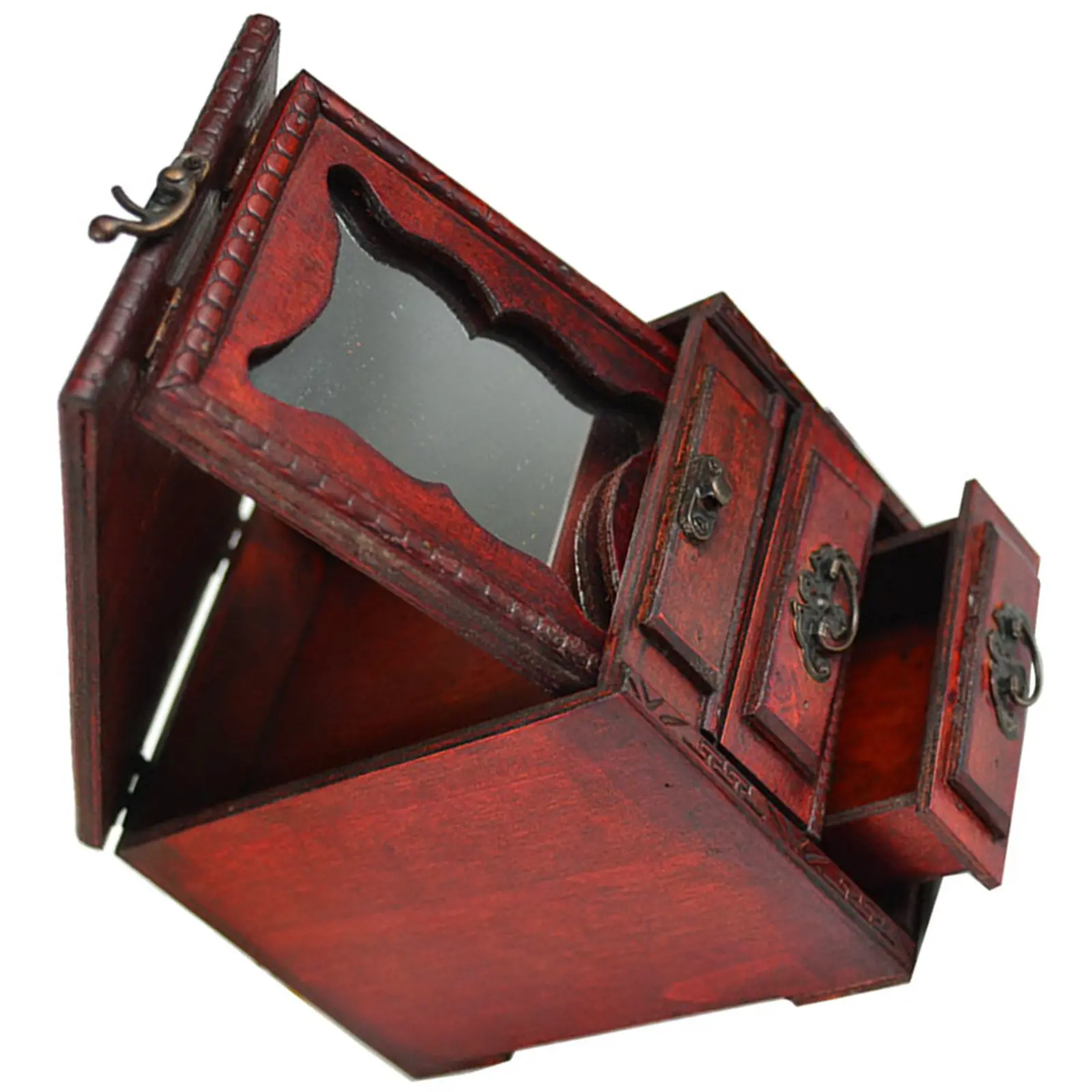 

Wooden Jewelry Box Chinese Style Mirror Storage Case for Rings Necklaces Earrings Jewelry Organizer Gift for Women