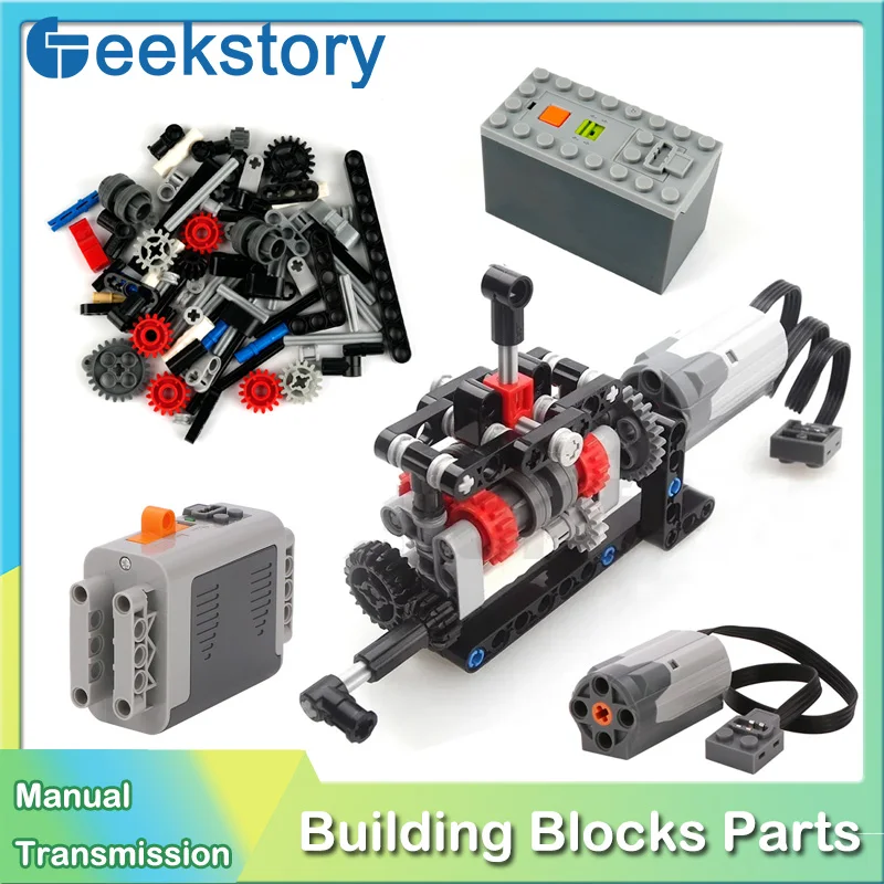 Manual Transmission 4-speed Shifting High-tech Gearbox MOC Building Blocks M Motor 103739 Power Functions Bricks DIY Parts Toys