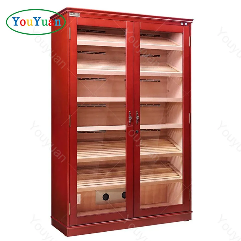 (customized)red black cedar cigar Spanish cedar wood cigar cabinet humidor dubai smoke shop LED lights