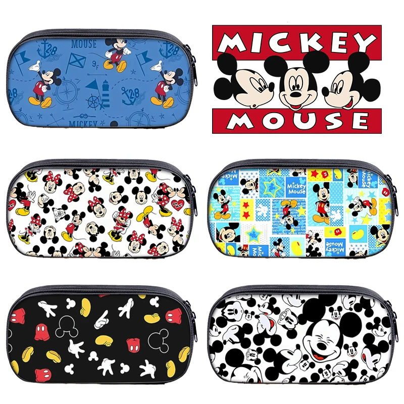 Disney Mickey Mouse Print Pencil Cases Anime Minnie Pen Bags Creative Pencil Bag Kids School Supplies Boys Girls Birthday Gift