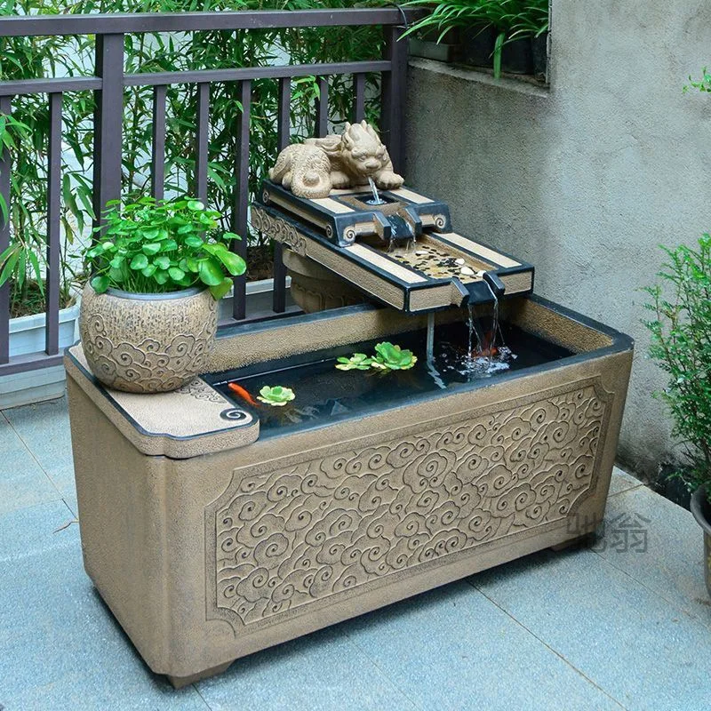 Courtyard pool landscaping circulation flowing water ornaments villa outdoor balcony household large fish pond attracting wealth