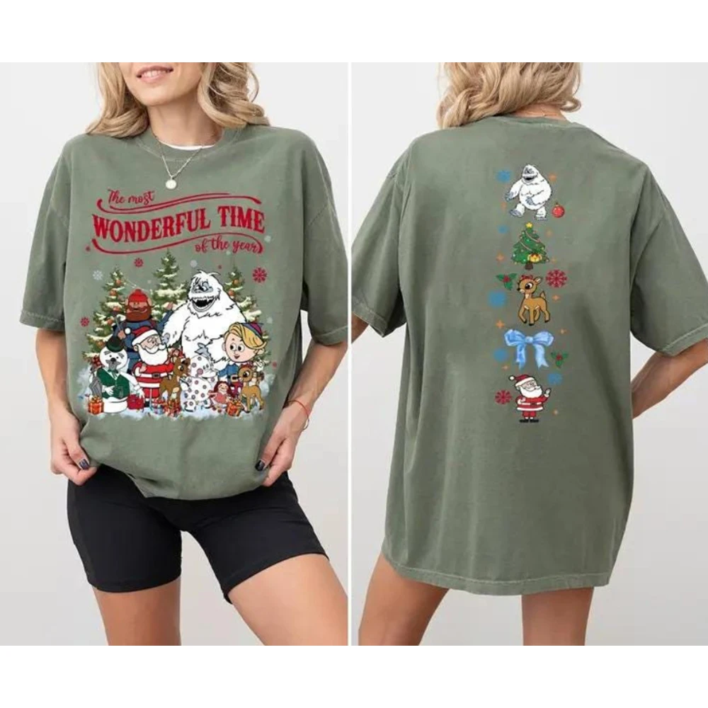 هالوين عيد الميلاد جديد لطيف خمر رودولف عيد الميلاد البلوز المرأة الخريف/الشتاء موضة عادية قصيرة الأكمام تي شيرت