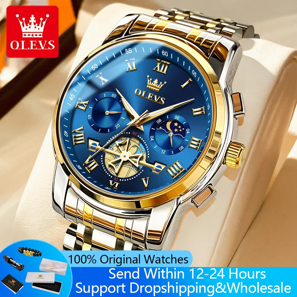 

OLEVS 2859 Man Watch Roman Scale Quartz Watch For Men Moon Phase Luxury Original Waterproof Stainless Steel Business Wristwatch