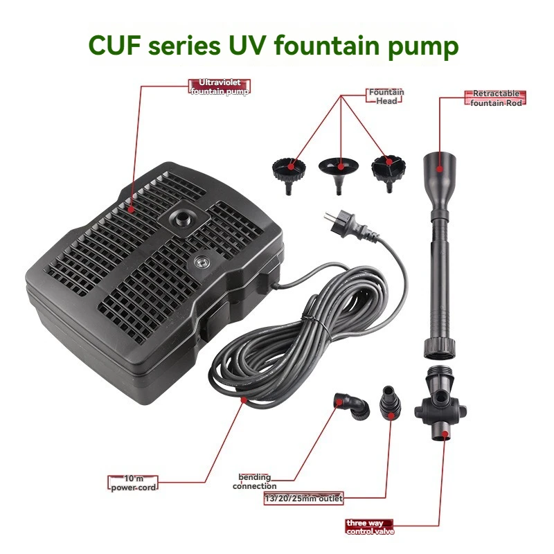 Multifunction UV Fountain Pump IPX8 Waterproof 220-240V Filter Pump for Aquarium Pond Fountain