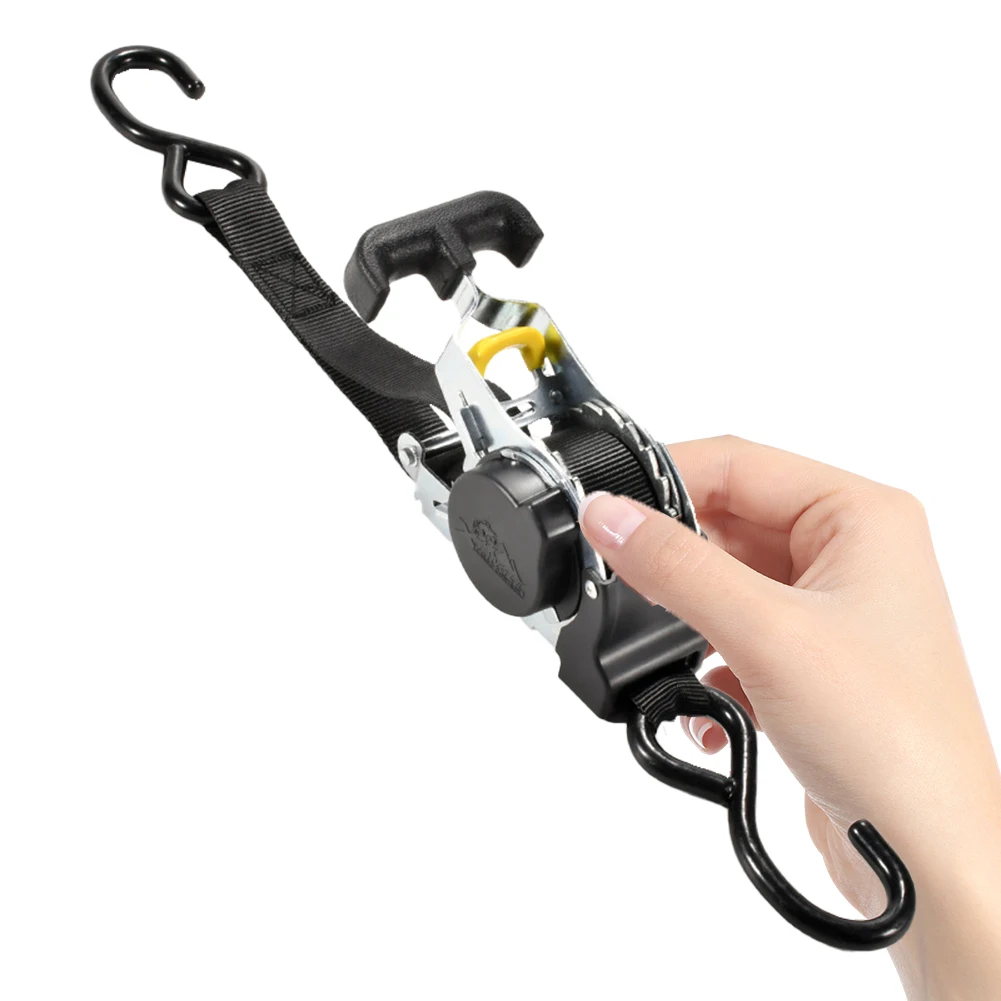 Heavy Duty Auto Retractable Ratchet Strap with S Hook Tie Down Retractable Ratchet Straps for Trailers Vehicles Boat