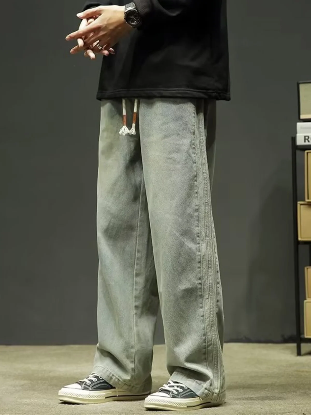 

Retro Waed Straight Leg Jeans Men's American Trendy Brand Wide Leg Pants Autumn Winter Sle Vintage Workwear Trousers