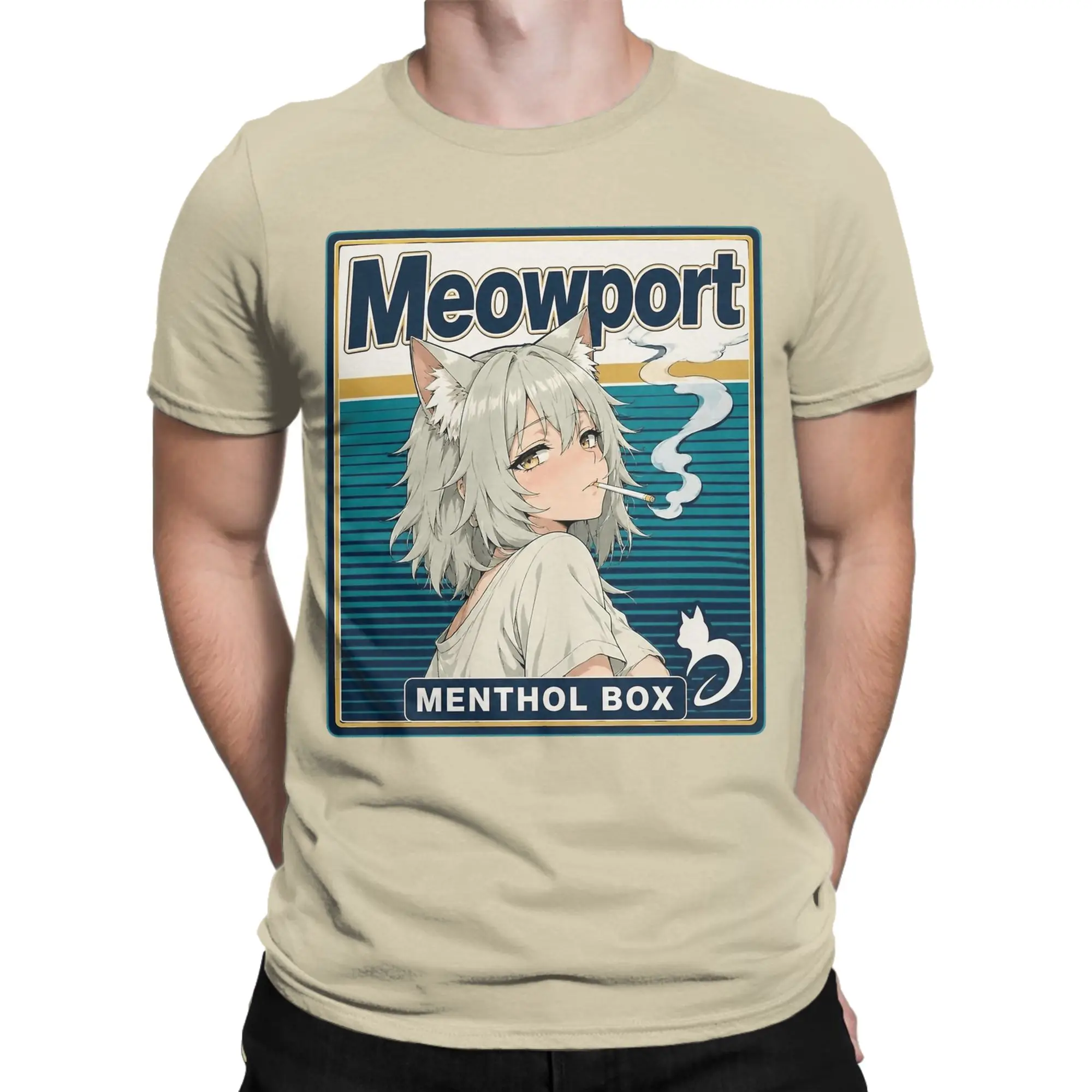 Crazy Chainsmoker Cat Yani Neko Anime T-Shirts for Men Round Collar Pure Cotton T Shirt  Short Sleeve Tee Shirt Printing Clothes