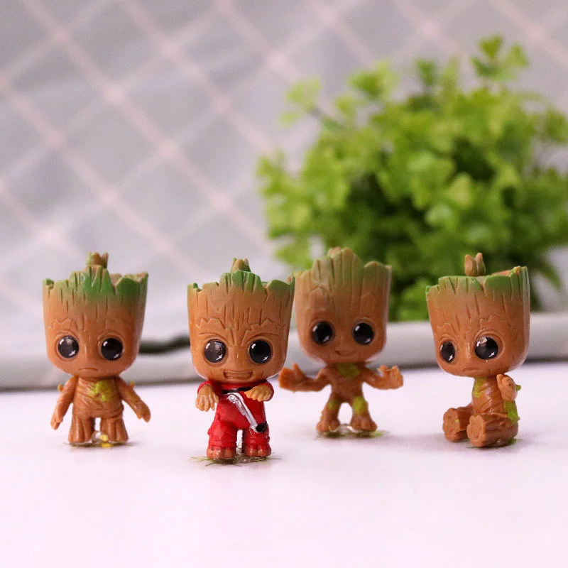 Marvel Groot boneka dekorasi Anime figur aksi Q patung kecil mainan lucu meja Mobil Dekorasi Anime model hadiah ulang tahun anak