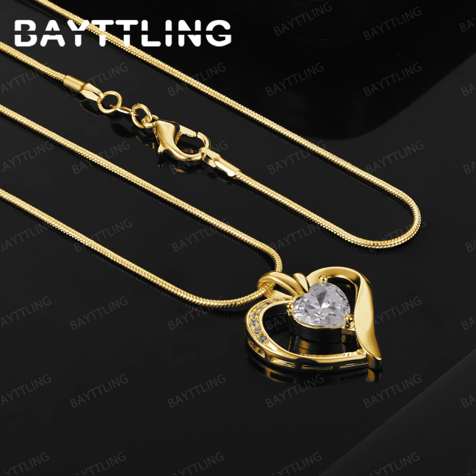 

925 Silver 18K Gold 16-30 Inch Exquisite Heart Shaped Zirconia Pendant Necklace for Women Girlfriend Gift Jewelry