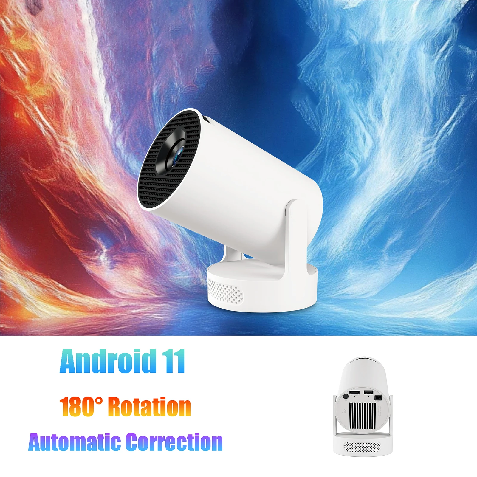 

HY300 UItra Projector 720P 170ANSI Home Cinema Mini Projector Android 11 BT5.4 Wifi 6 180° Rotation Outdoor Portable Projectors