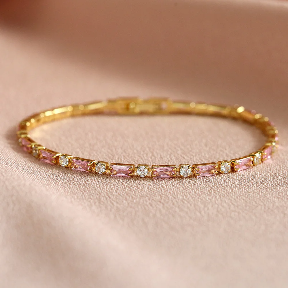 Luxury Tennis Rainbow CZ Chain Bracelet For Women Girls Wedding Zircon Iced Out Charm Hand Chain Ladies Party Fashion Jewelry