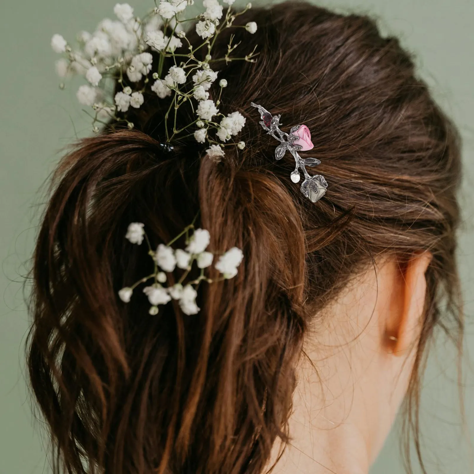 

2Pcs Exquisite Rose Hair Clips Sparkling Rhinestones Secure Spring Clip Vintage Floral Design for Asian Women Girls Front Hair