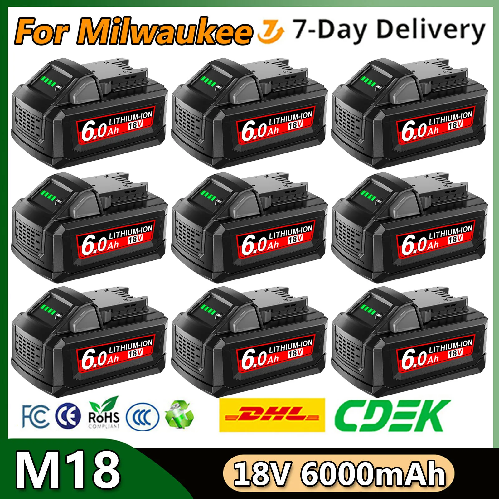 

For Milwaukee 18V 6000mAh Battery for M18 M18B5 XC Lithium ION Battery 48-11-1815 48-11-1850 2604-22 2604-20 2708-22 2607-22