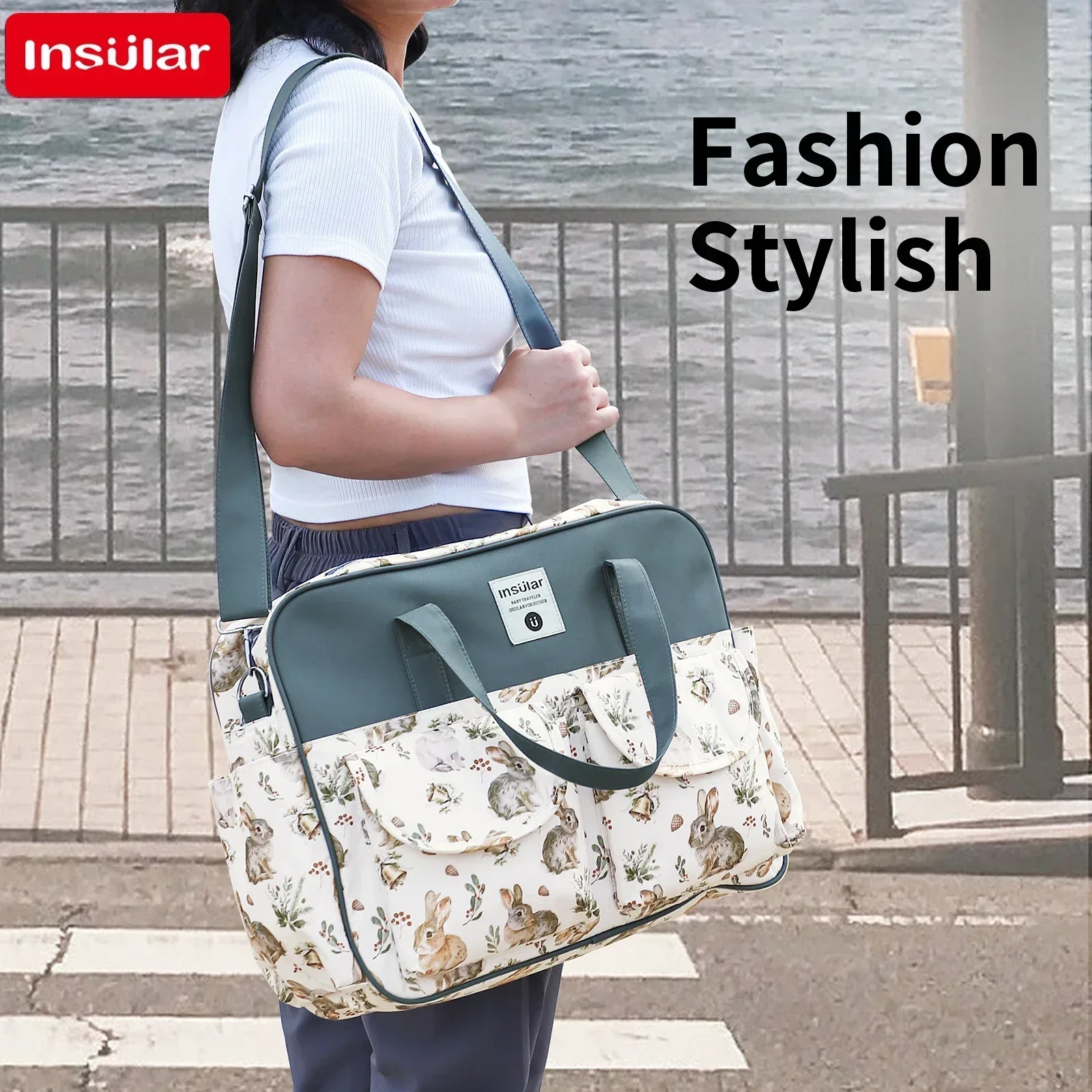 INSULAR Large Capacity Waterproof Mommy Diaper Bag Wide Opening Travel Crossbody Messenger Nappy Organizer Bag for Baby Care