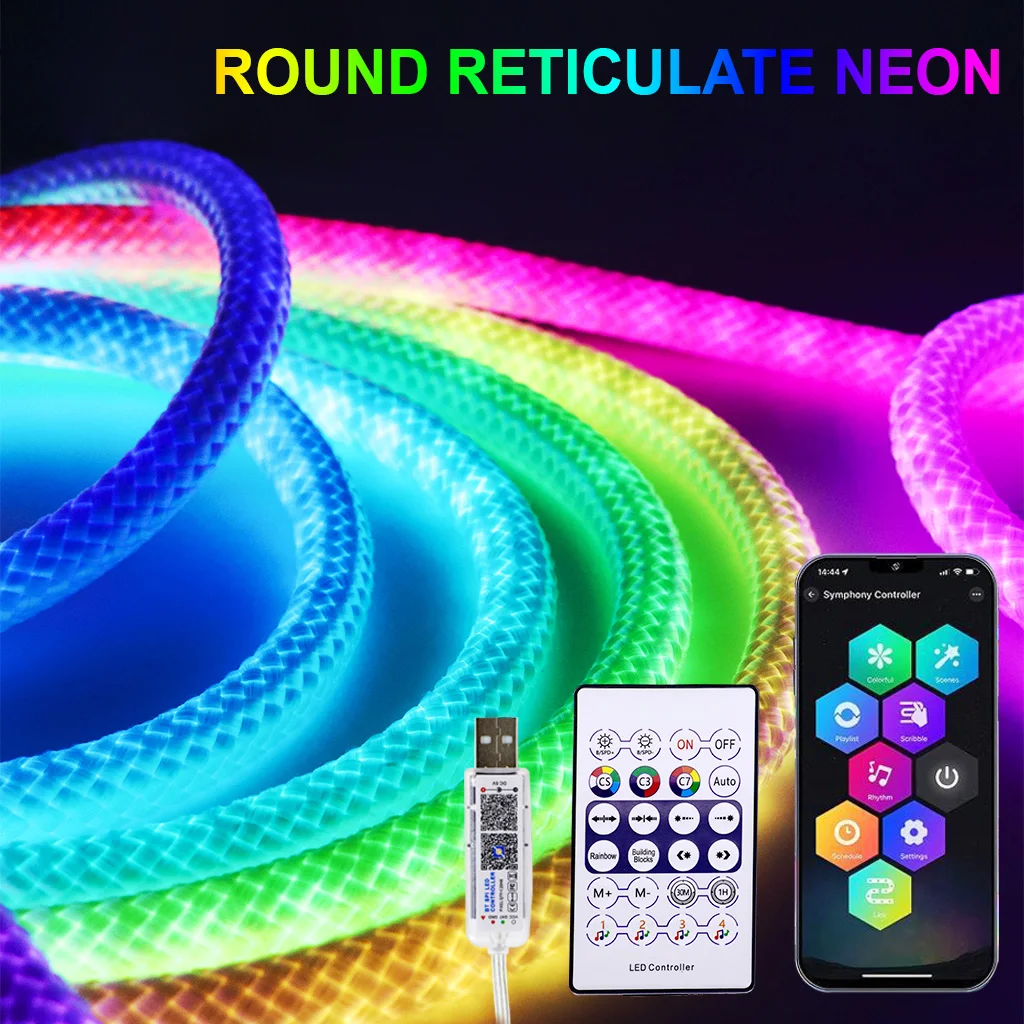 WS2811 WS2812 DC5V patrón reticulado redondo tira LED de neón RGB 50Leds/m 360 grados inteligente RGBIC cinta de luz de silicona Flexible IP67