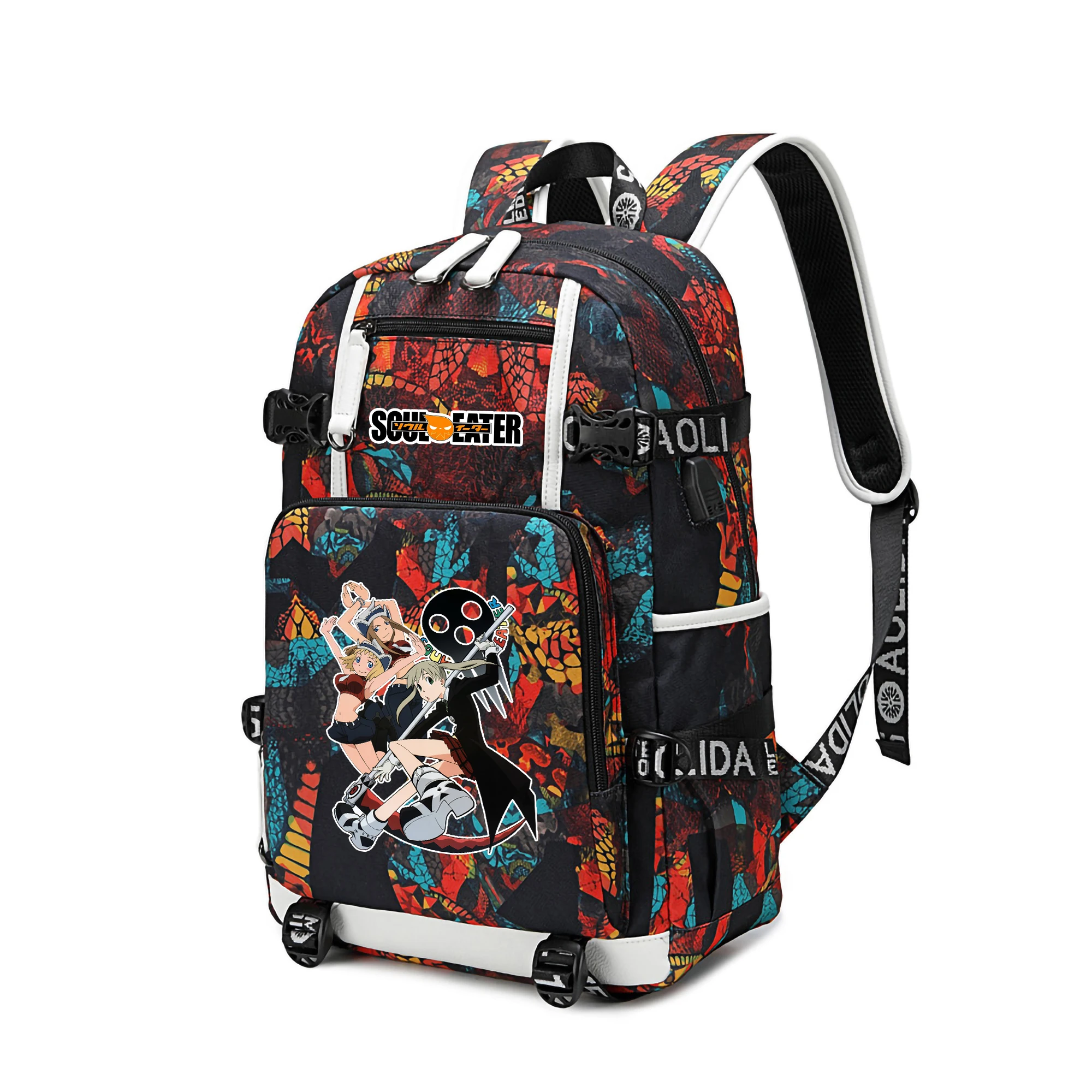 Soul Eater Men Oxford Cartoon Backpack Students School Bag Laptop Bookbags Travel Bagpacks USB Port Casual Daypack for Teenagers