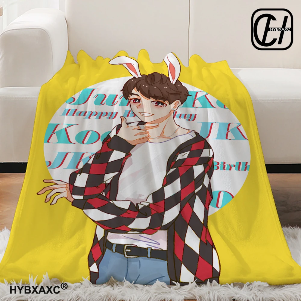 Jungkook Knitted Blanket King Size Warm Blankets for Cold Home Interior Fluffy Plaid Luxury Bedding Bed Throw Beach Towel Knee &