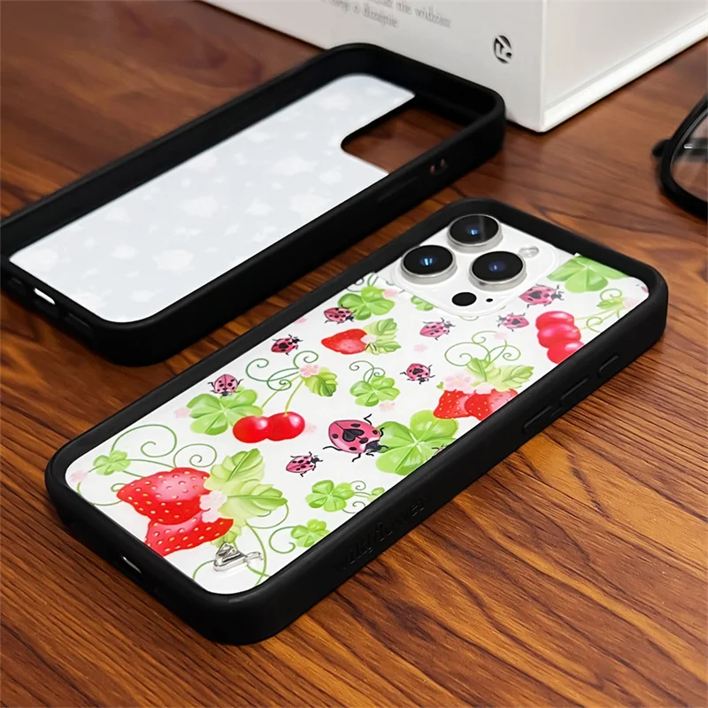 Wildflower Cute Fruit Strawberry Phone Case for iPhone 17 16 15 14 13 12 Pro Max Plus WF Logo Girls Flower Pink Cover Funda Gift