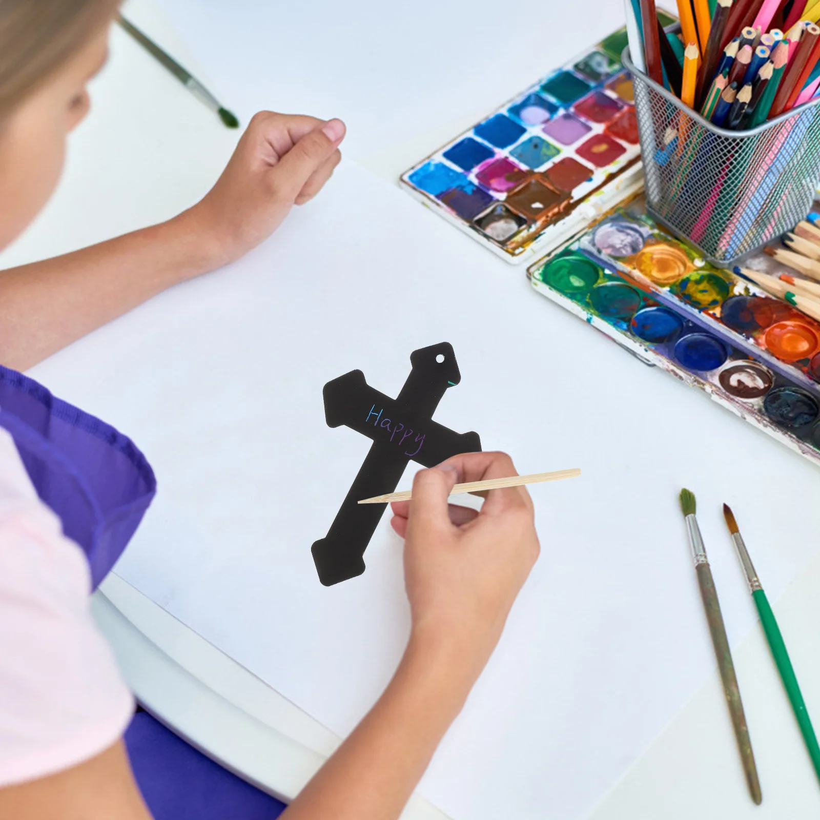 

1Set Easter Scratch Cross Ornament Creative Kids Craft Activity Easter Party Supplies Hanging Decor Party Favor