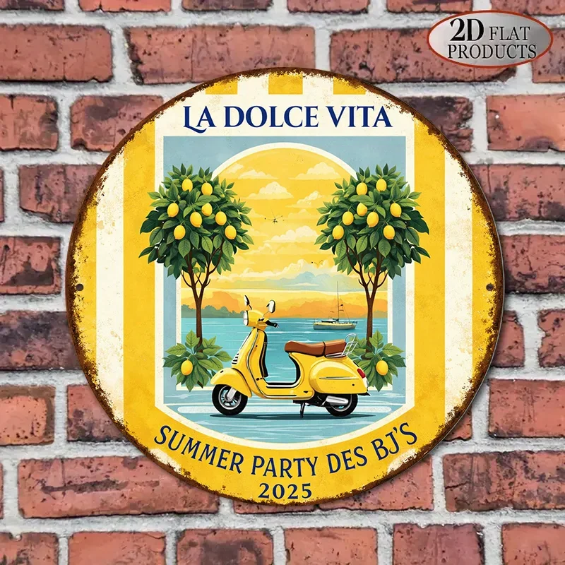 2D Flat Round Sign, Vintage Plaque About 'LA DOLCE VITA', 'Summer Party Decoration' Themed Long-Tail Keywords, Suitable for Bar