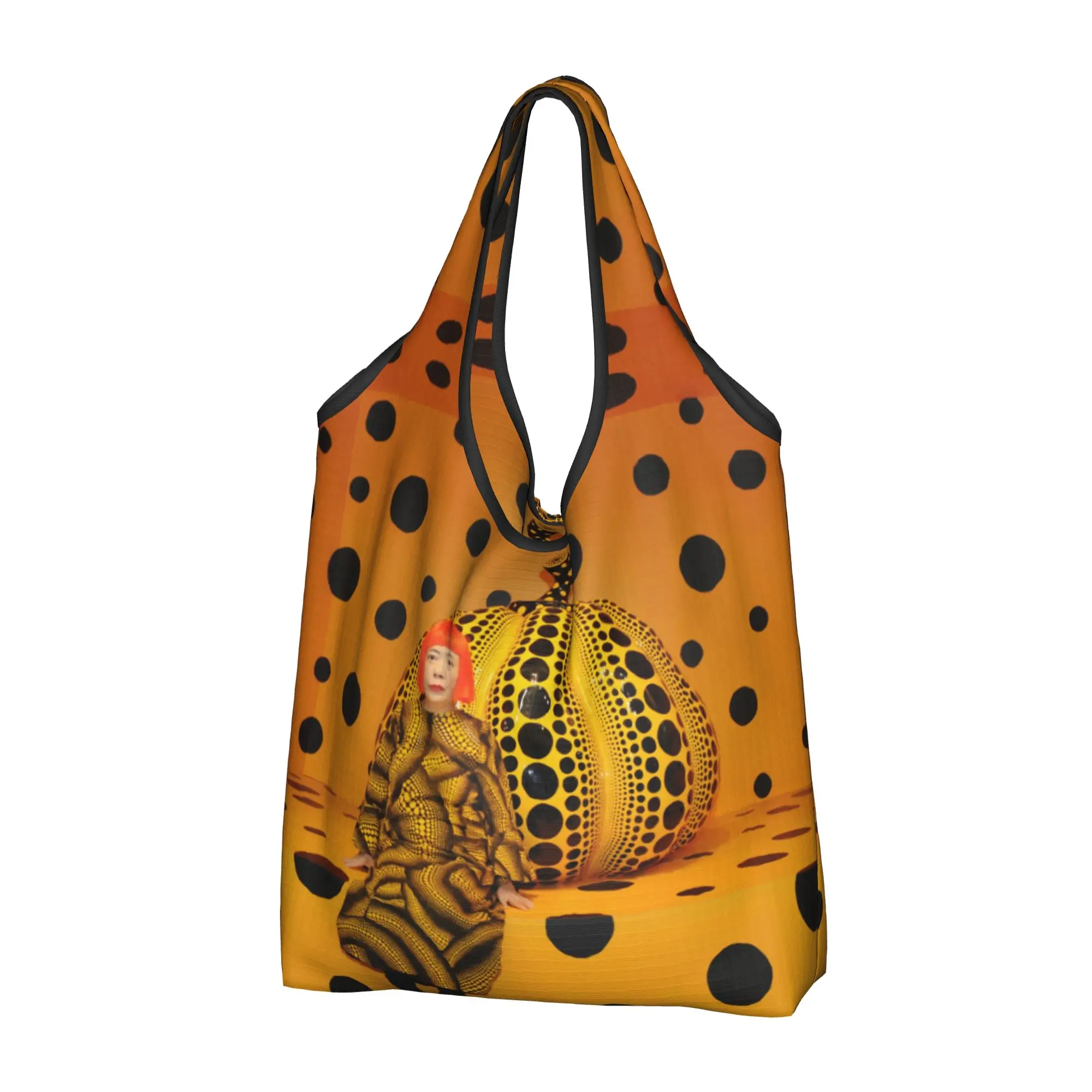 Yayoi Kusama Pumkin Grocery Shopping Bags Kawaii Shopper Shoulder Tote Bags Large Capacity Portable Abstract Art Handbag