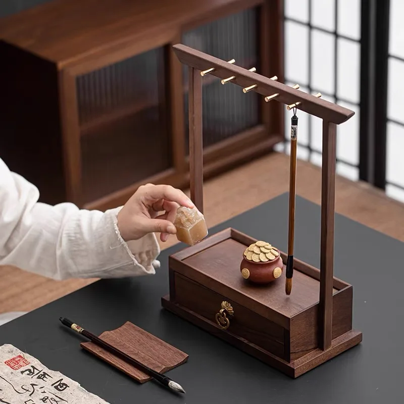 Walnut hanger brush pen holder ornament solid wood new Chinese study storage box bracelet hanger key hanger