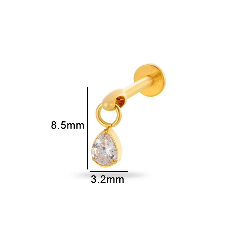 1PC ASTM F136 Titanium Legering Spike Drop Platte Achterkant Earring Stud Intern Schroefdraad Oor Helix Hanger Kraakbeen Piercing Sieraden