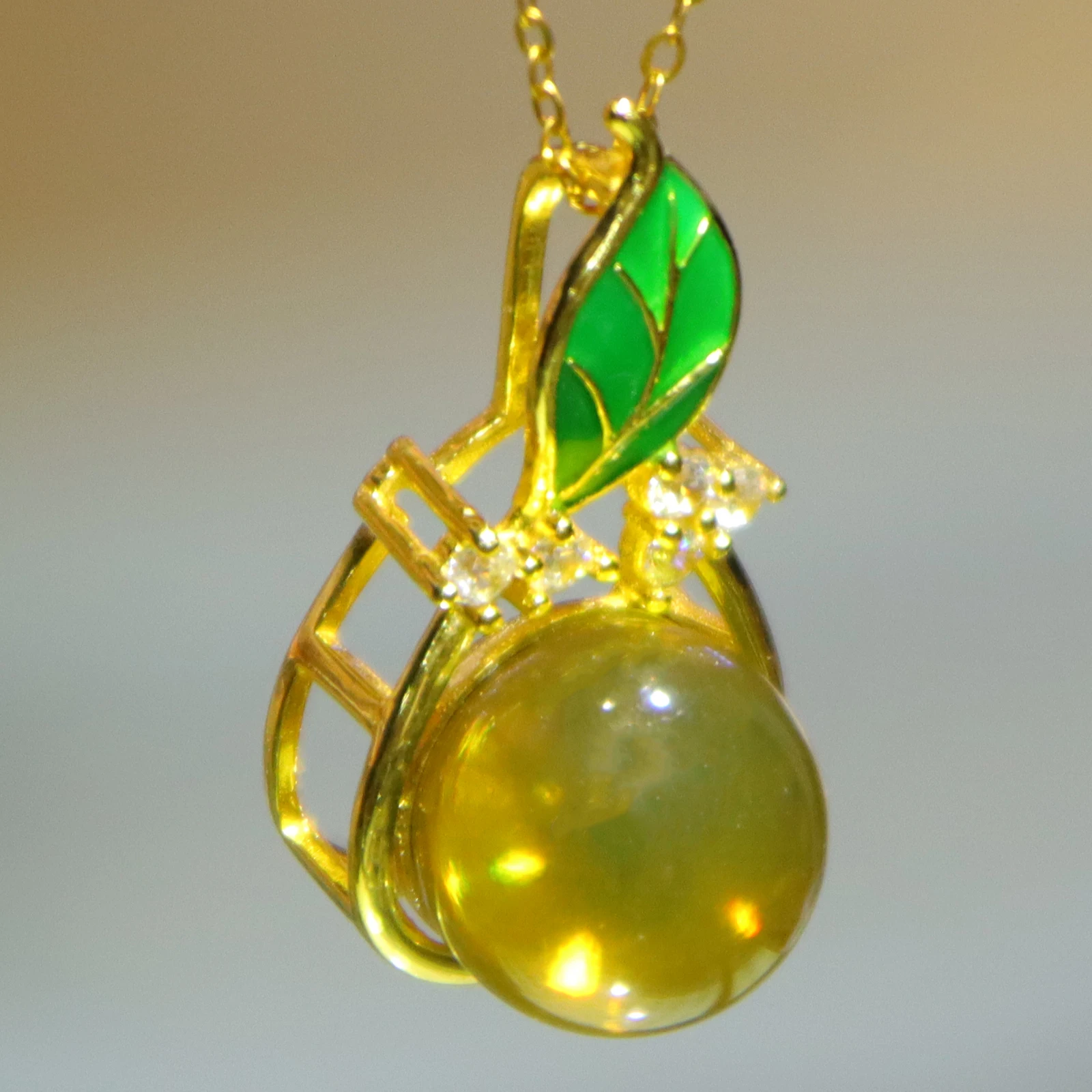 

11mm Natural Blue Amber Green Leaf Pendant With Necklace, A Unique And Romantic Gift For Her