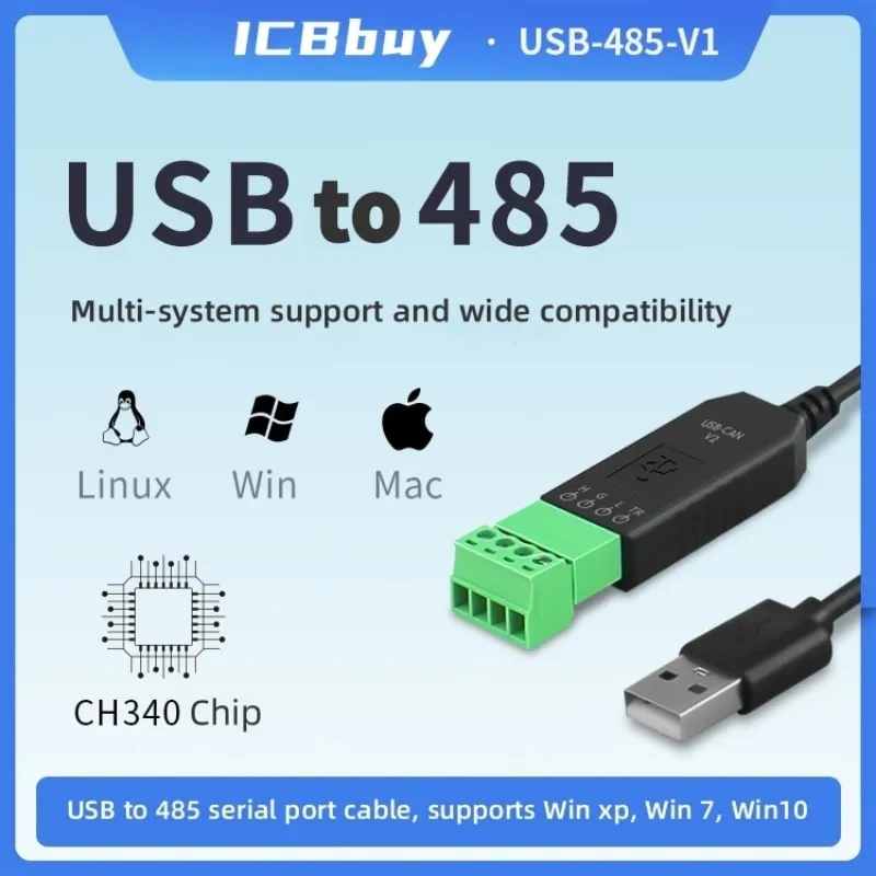 Módulo de comunicação PLC Serial Port Converter, Industrial Grade, USB para 485, CH340